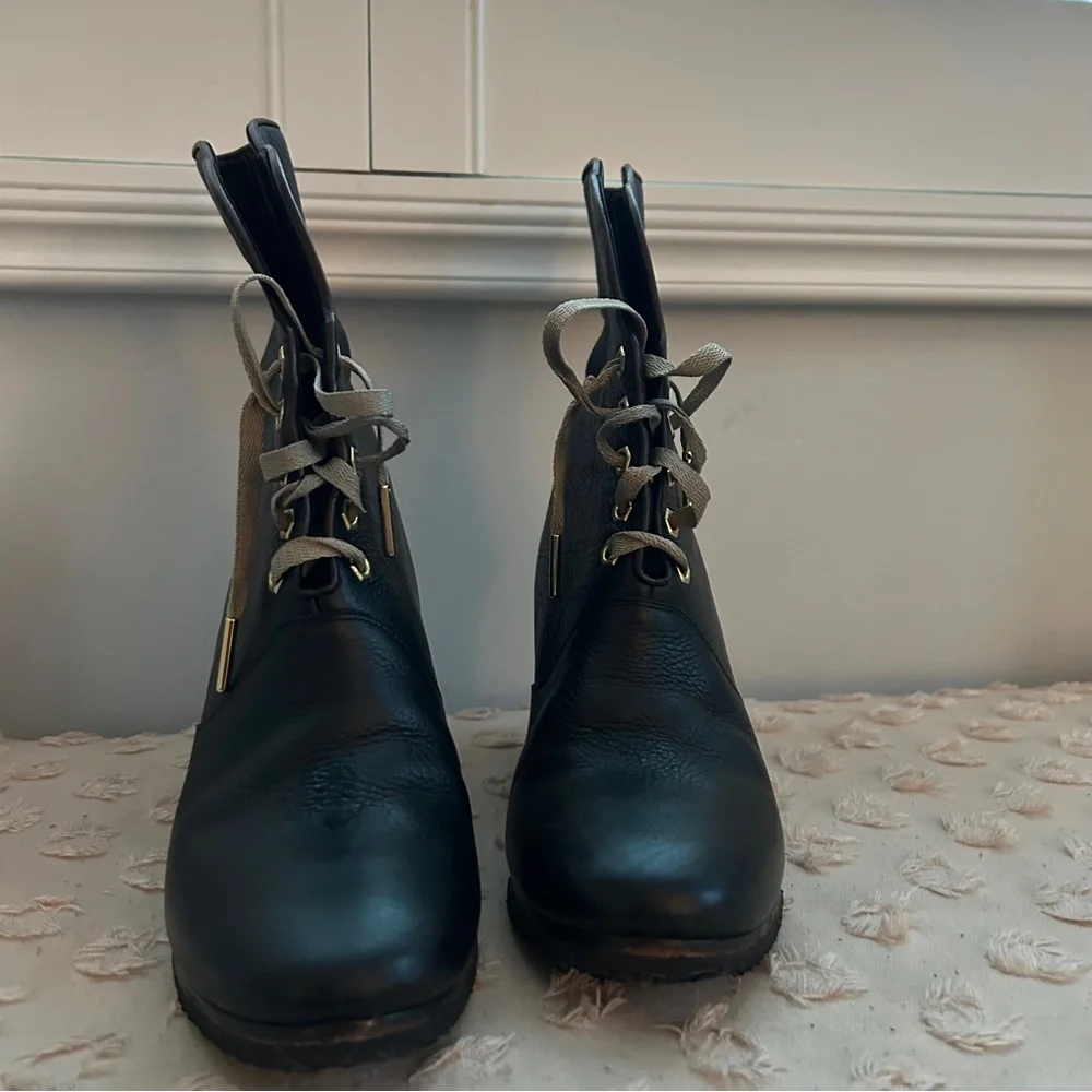 Chloe Wedge Lace Up Leather Heeled Ankle Boot Scallop Detail Black Leather 39 - Picture 6 of 15